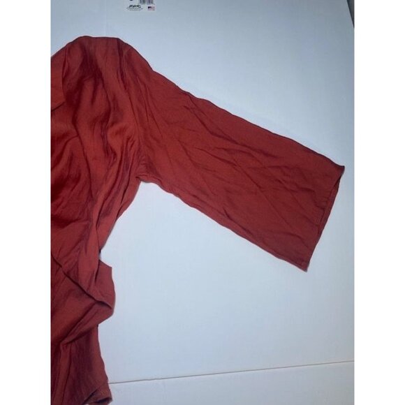 Rust Orange V-Neck Loose Fit Blouse Top 3/4 Sleeve - Picture 4 of 7